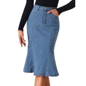 Fishtail Ruffle Bodycon High Waist Jean Denim Skirt Sky Blue